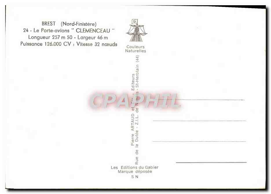CPM Bateau Brest Le porte avions Clemenceau  — Verso