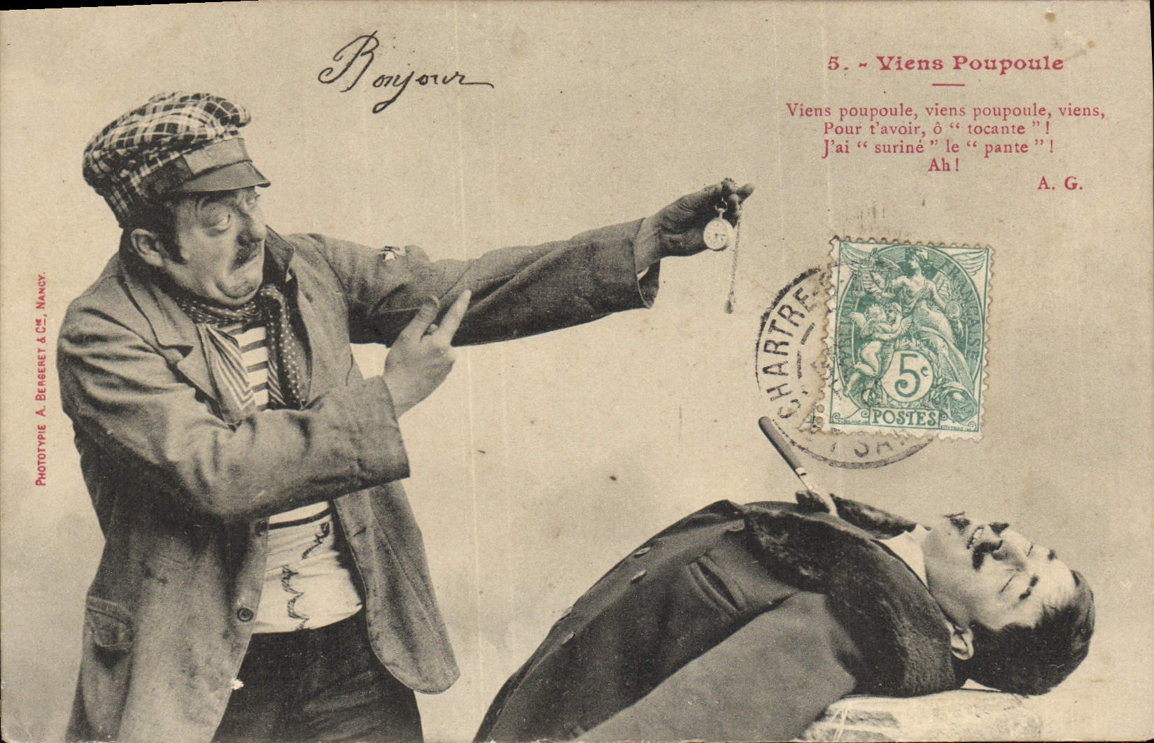 Scène comique — Viens Poupoule — Phototype A. Bergeret & Cie, Nancy