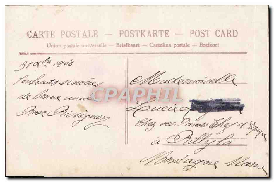 Femme en robe violette — 'Un Baiser' et 'Heureuse Année' — éditeur non visible — Verso