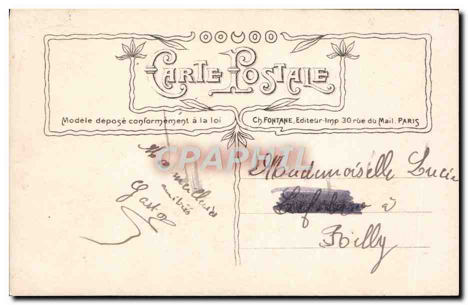 Kuss der Liebe — Ch. Fontaine, 30 rue du Mail, Paris — Rückseite