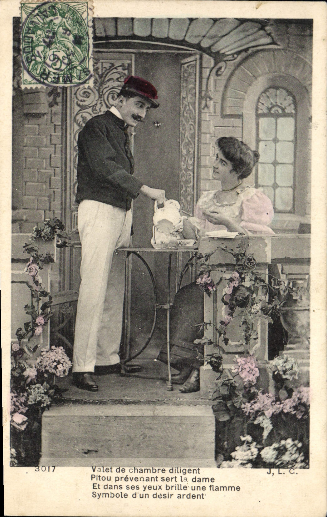 Valet de chambre diligent — Pitou prévenant sert la dame — J.L.C. n°3017
