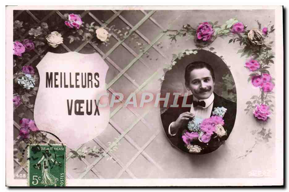 Portrait d'homme en costume — Meilleurs Vœux — éditeur inconnu, n°408