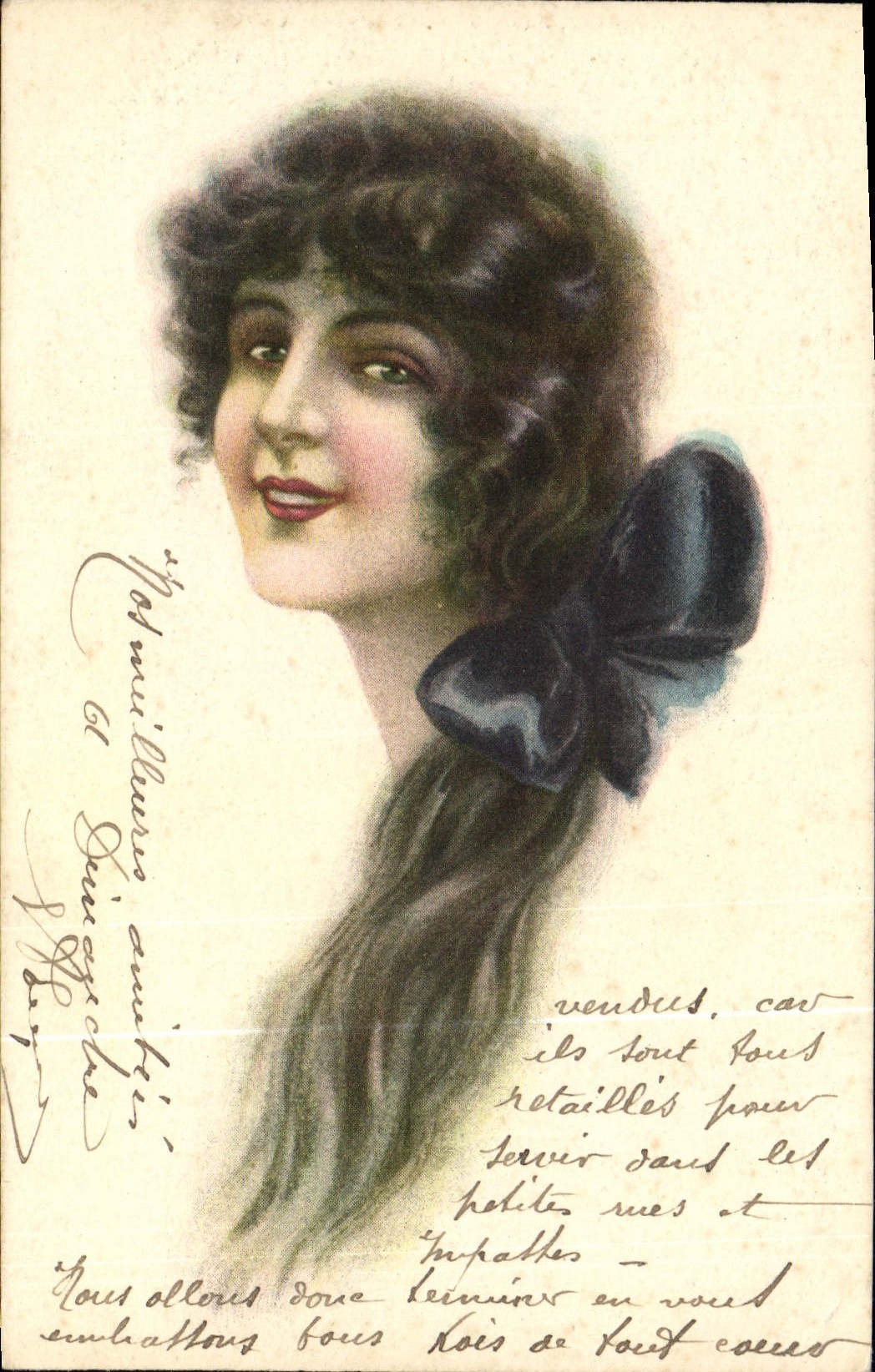 Jeune femme à nœud noir — carte postale commerciale — Alfrancé, Cent. 5