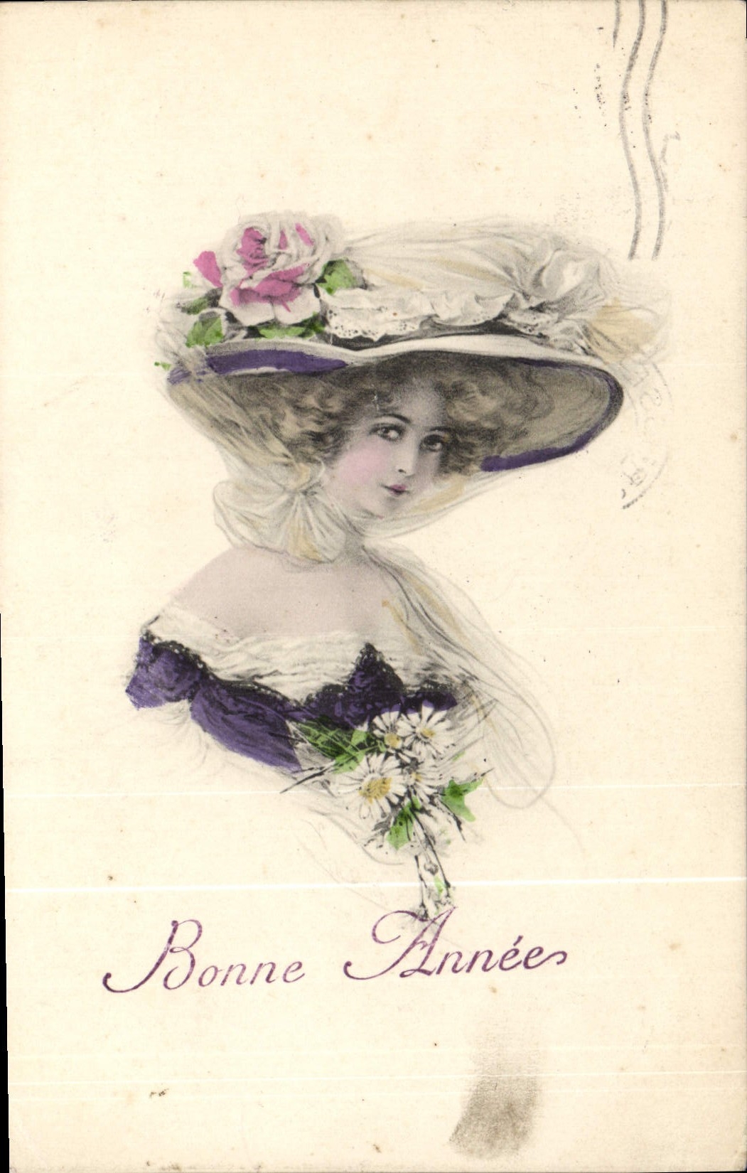 Femme en chapeau fleuri — Bonne Année — Excelsior 115