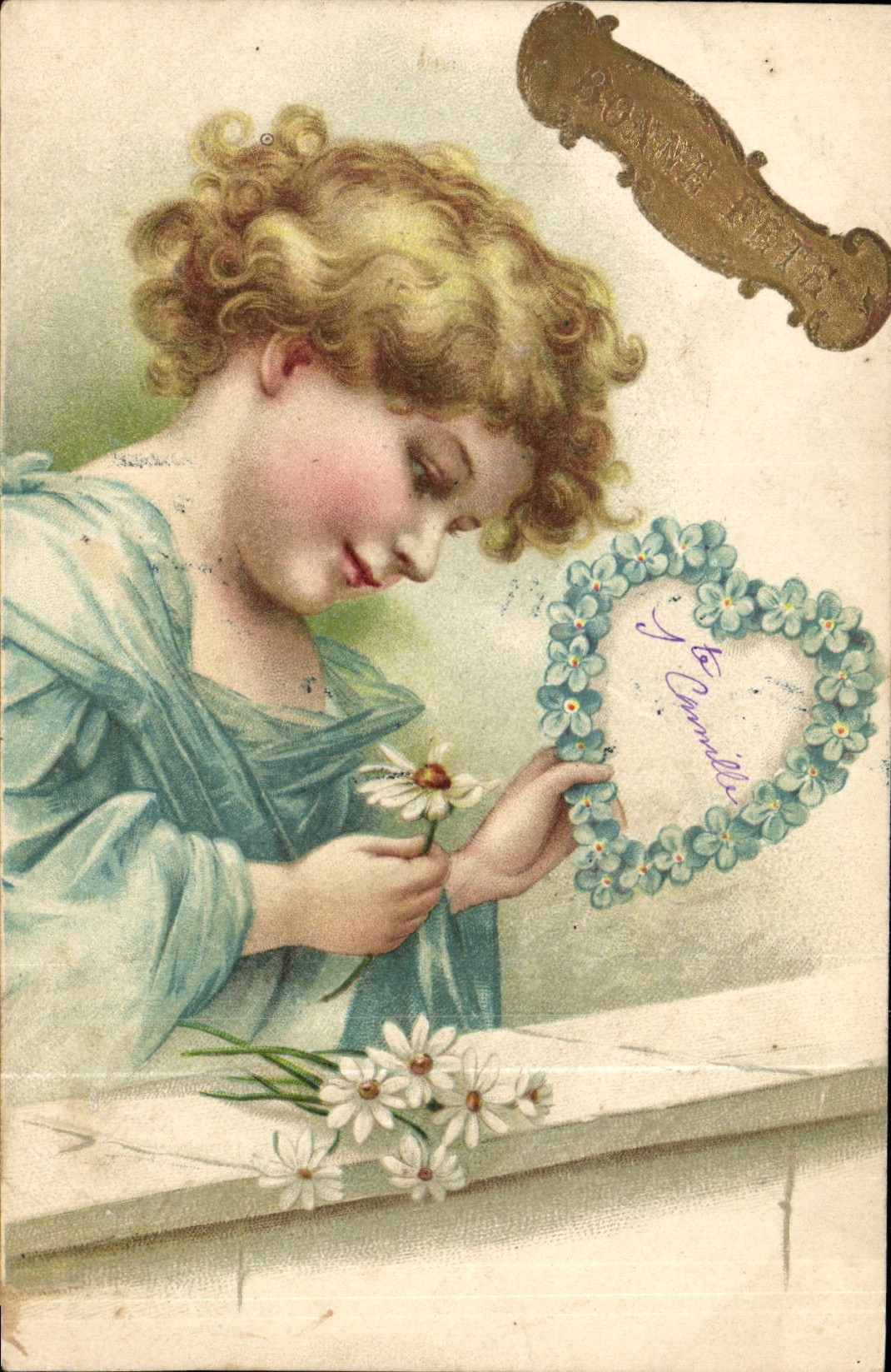 CPA Fantaisie Enfant Fleurs Coeur 