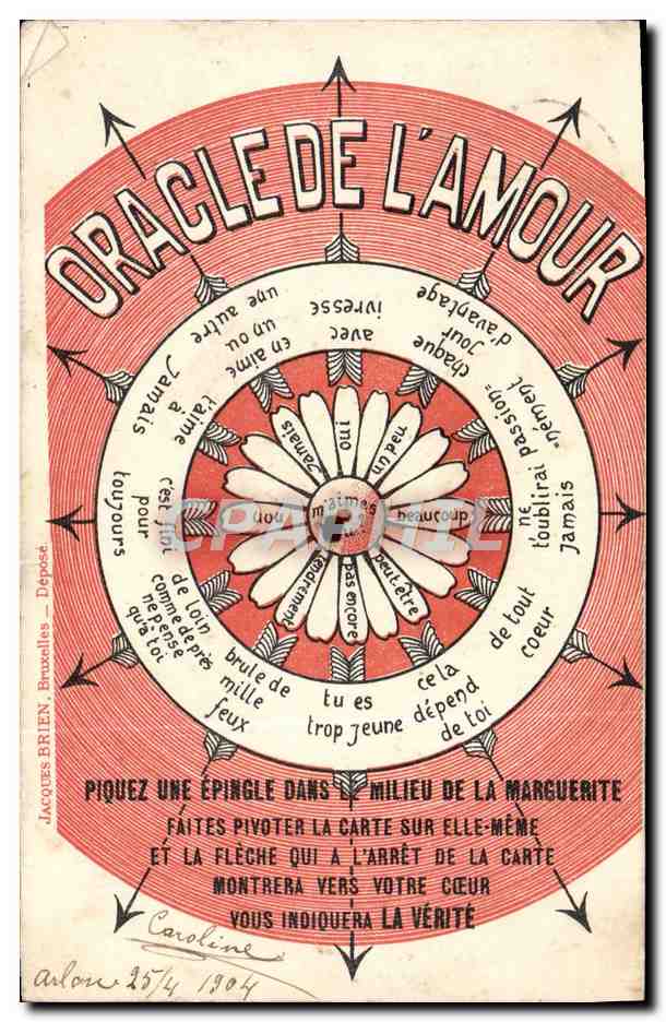 Oracle de l'Amour — jeu de divination — Jacques Briën, Bruxelles, dépôt