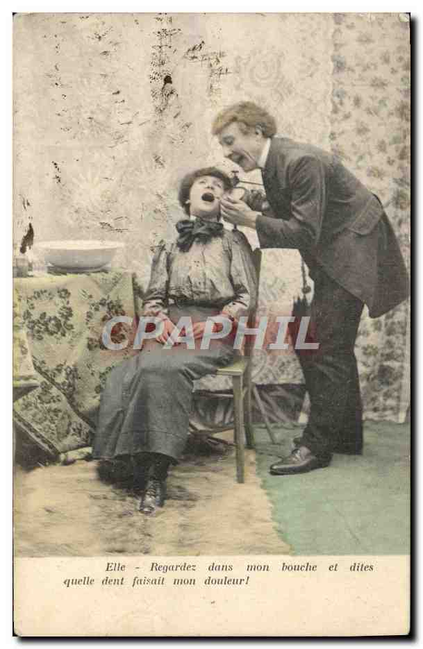 Dentiste et patiente — scène humoristique — éditeur non visible
