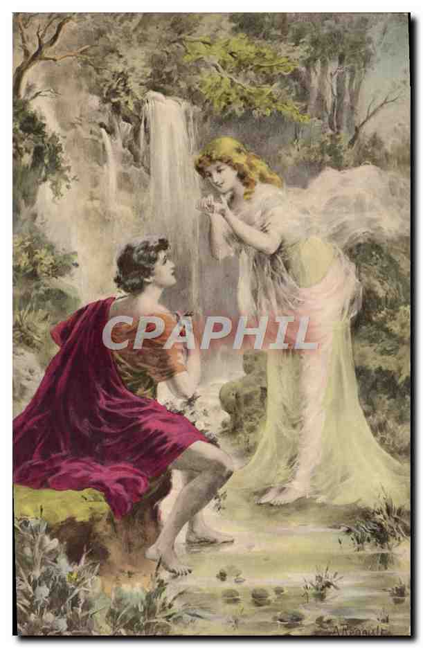 Amor al borde de una cascada — ilustración de Auguste — Luxographie Serie N° 69