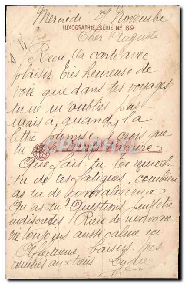 Amor al borde de una cascada — ilustración de Auguste — Luxographie Serie N° 69 — Reverso