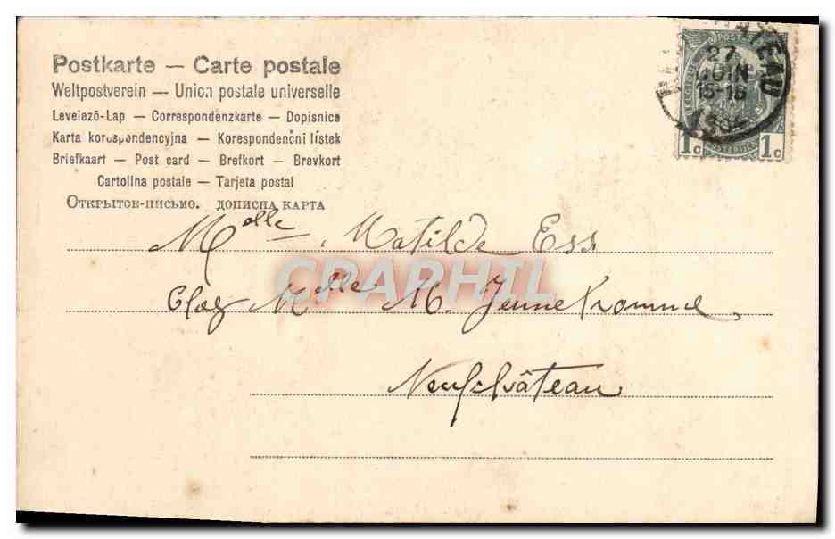 Jeune couple en tenue folklorique — scène champêtre — Augustin T. n°760 — Verso