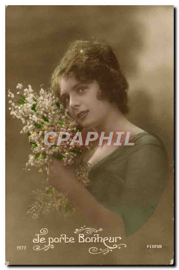 Je porte Bonheur — jeune femme tenant un bouquet — FURIA, n° 1977
