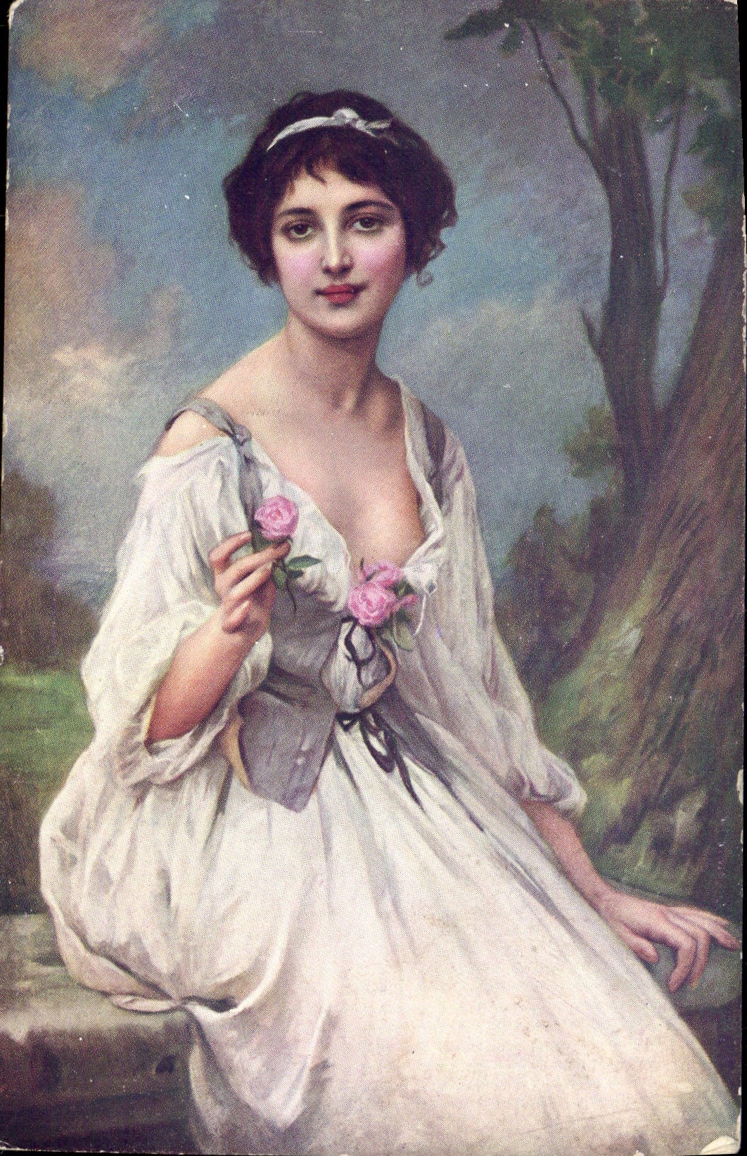 CPA Fantaisie Femme Charles Lenoir Jeune fille a la rose 