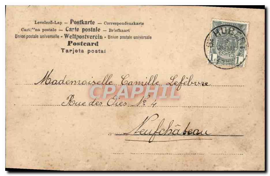 Femme et enfants dans une grande lettre O — éditeur Dané, n° de série non visible — Verso
