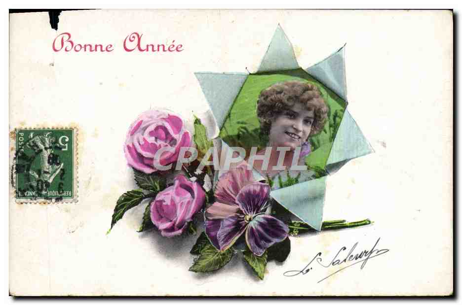 CPA Fantaisie Femme Bonne annee Fleurs