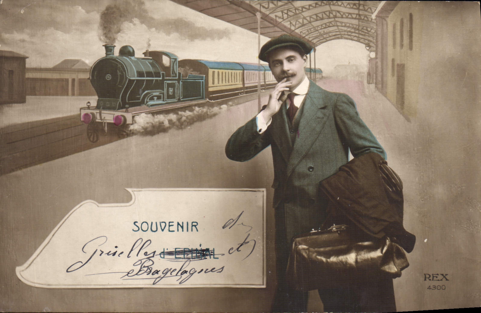 CPA Fantaisie Homme Train Bagelagnes Griselles Epinal