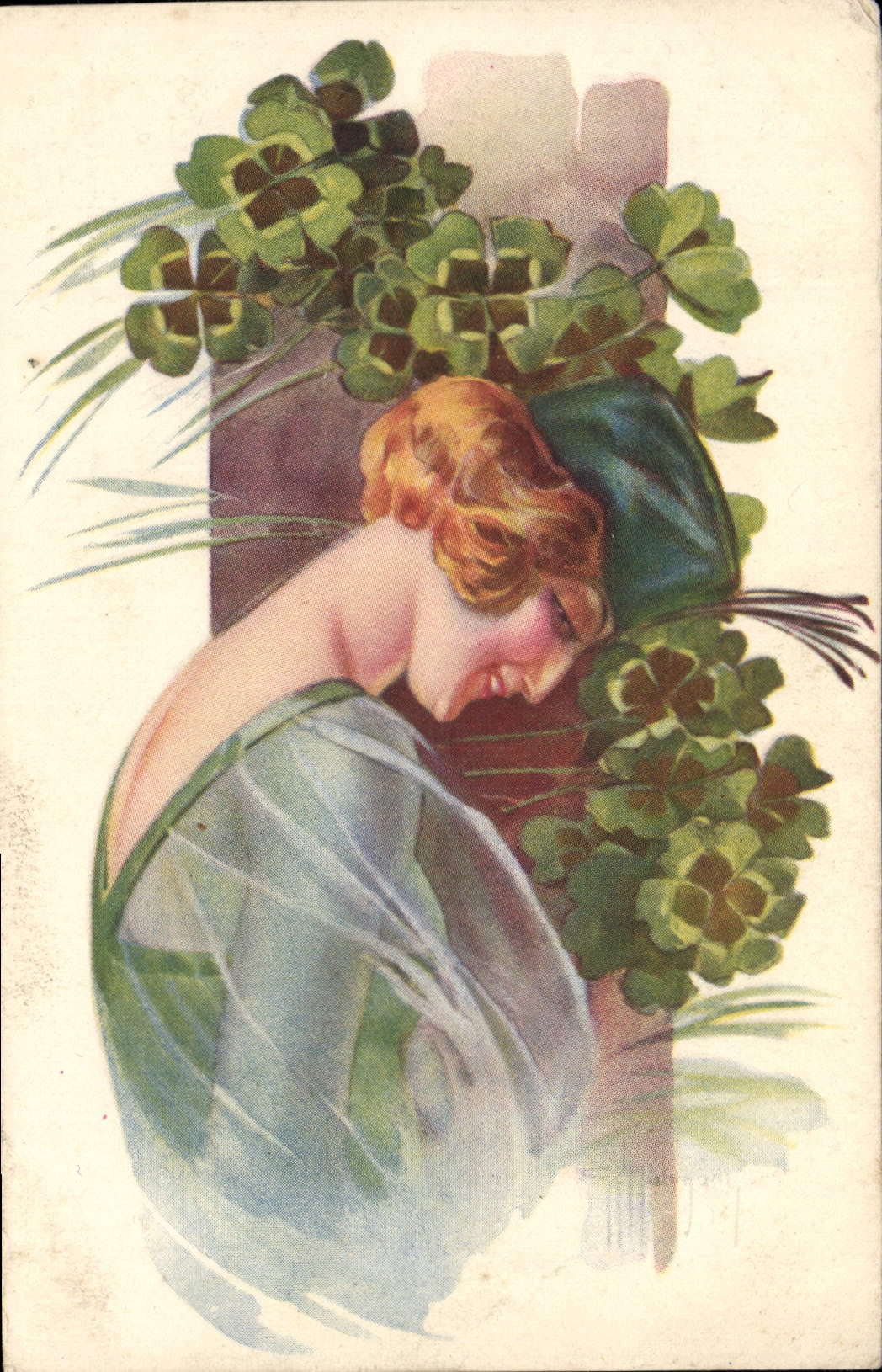 Femme au milieu de trèfles — illustration — Production Française