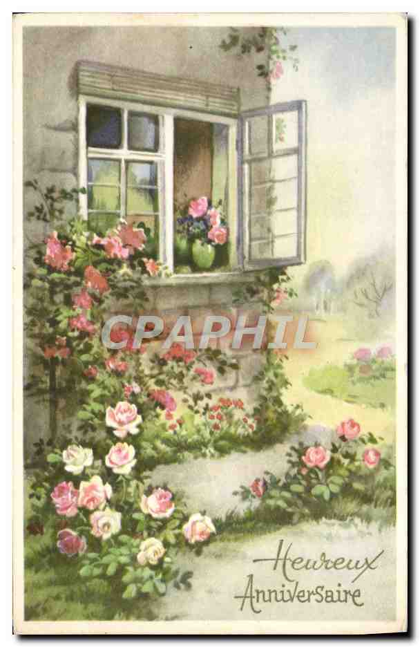 CPA Fantaisie Fleurs Anniversaire