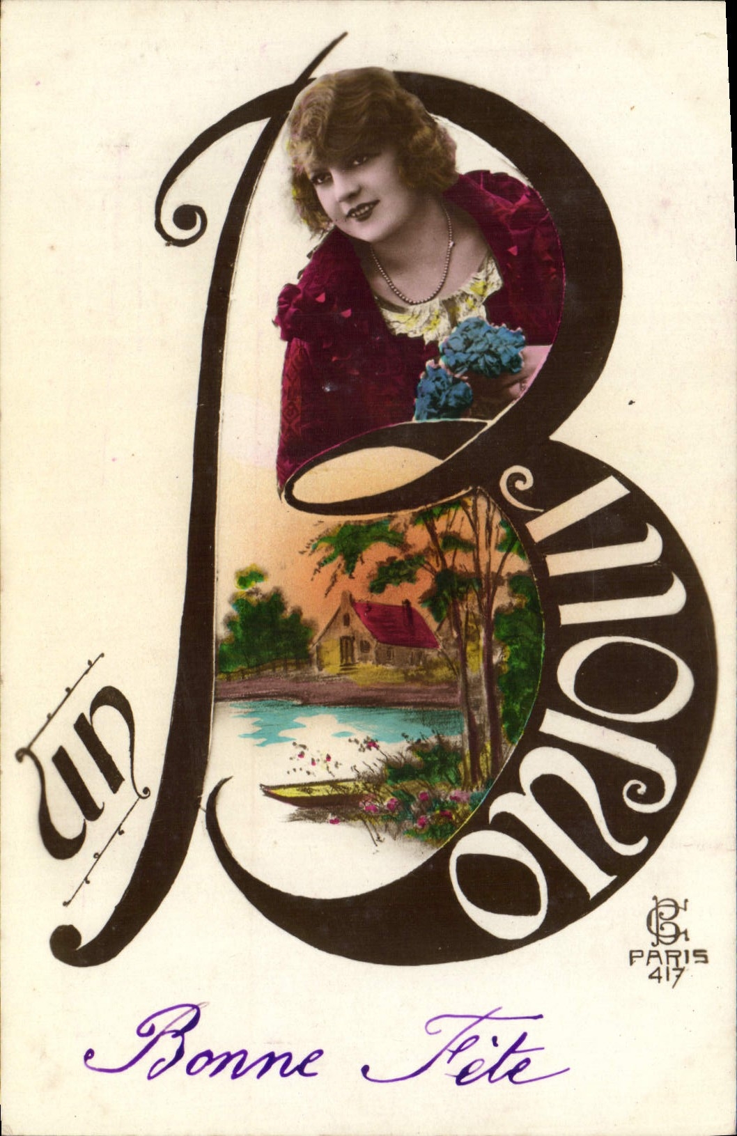 CPA Fantaisie Femme Lettre B Un bonjour