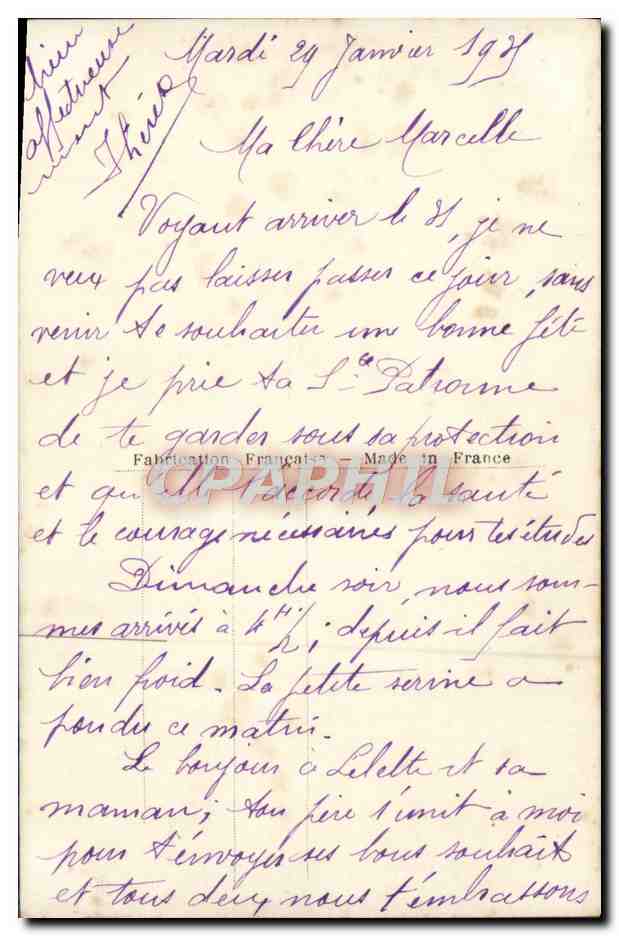 CPA Fantaisie Femme Lettre B Un bonjour — Verso