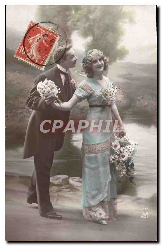Jeune couple au bord d'un cours d'eau — éditeur A.N. Paris, n° 1414