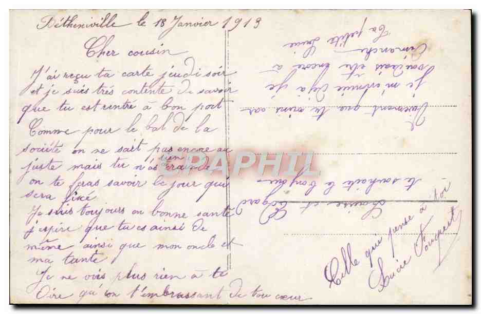 Jeune femme en robe bleue — décor floral — éditeur Fauvollz, n°1557 — Reverso