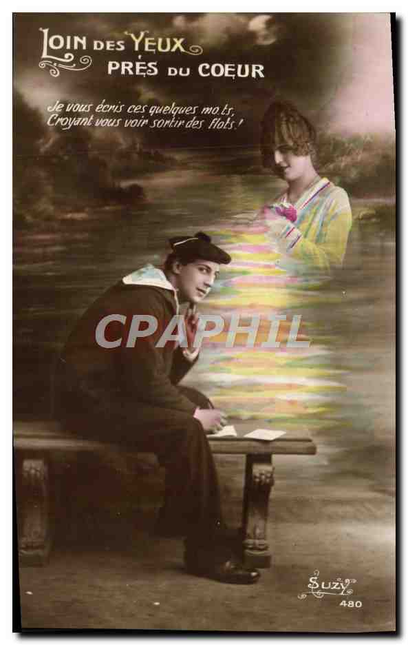 CPA Fantaisie Femme Marin Loin des yeux pres du coeur