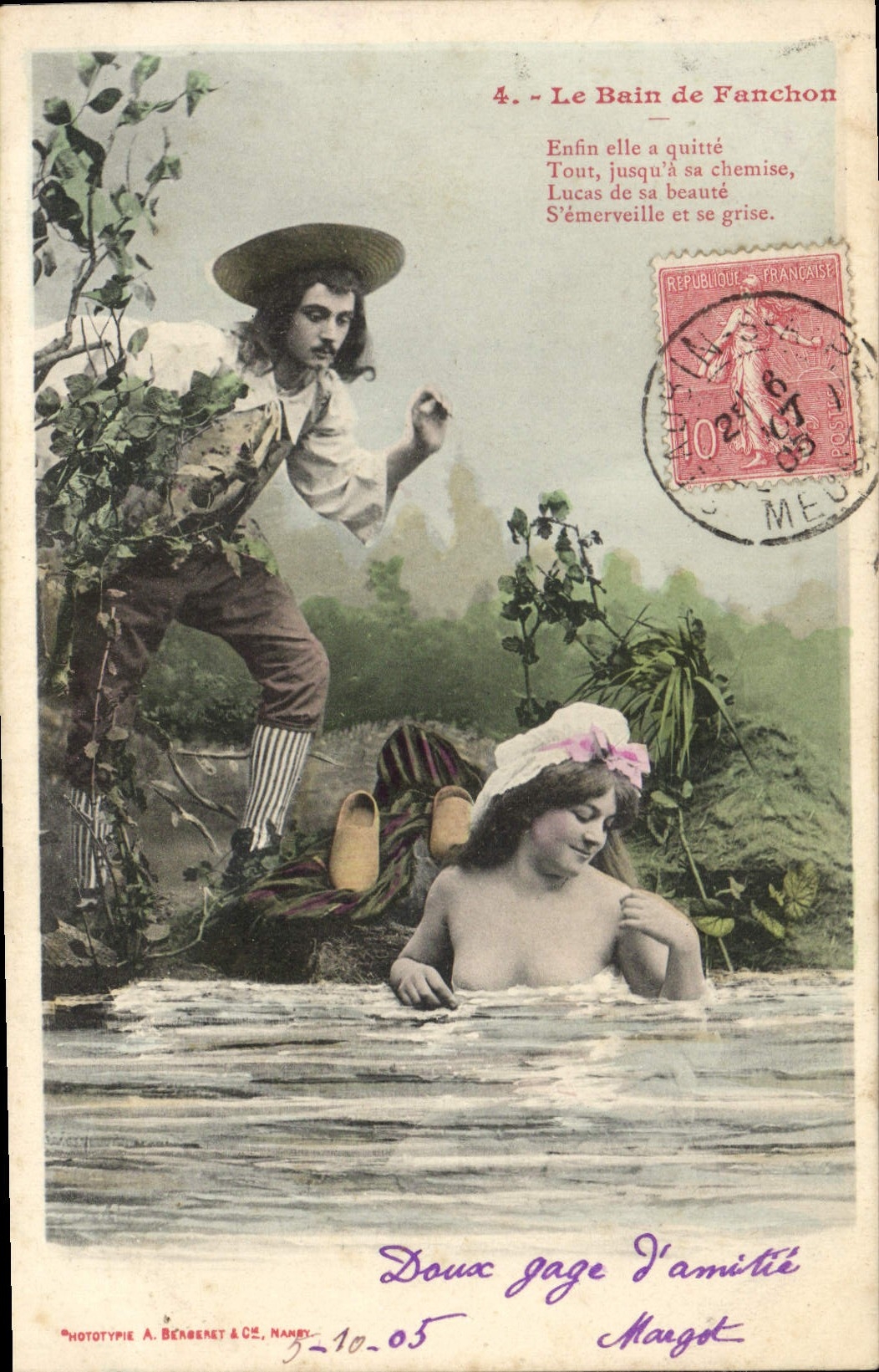 Das Bad von Fanchon — Badesszene mit einem Mann und einer Frau — Phototypie A. Benaben & Cie, Nantes