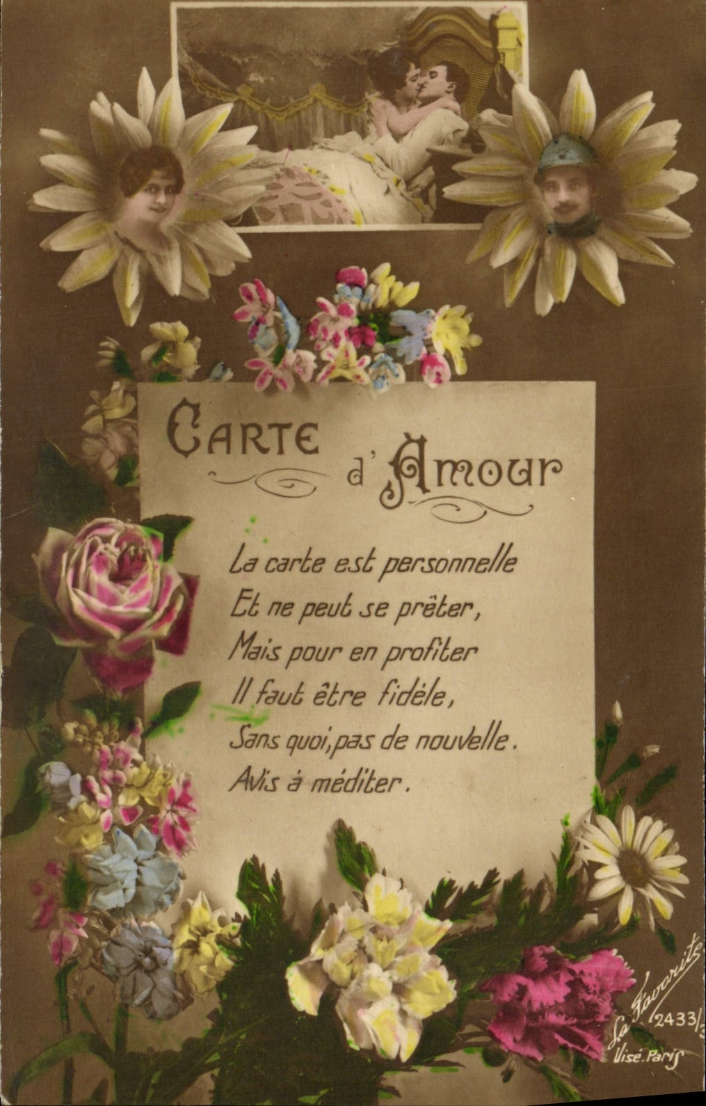 CPA Fantaisie Fleurs Carte d'amour
