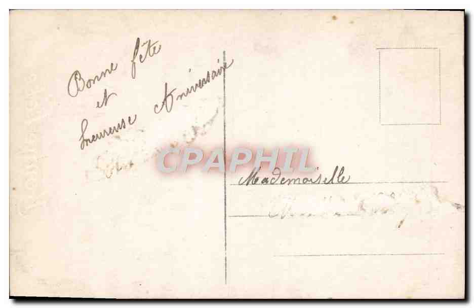 Femme à la table avec bouquet — Bonne Fête — Éditeur non identifié, n° 82 — Verso