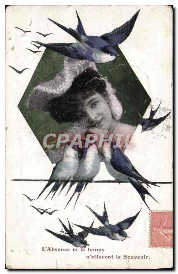 CPA Fantaisie Femme Hirondelles