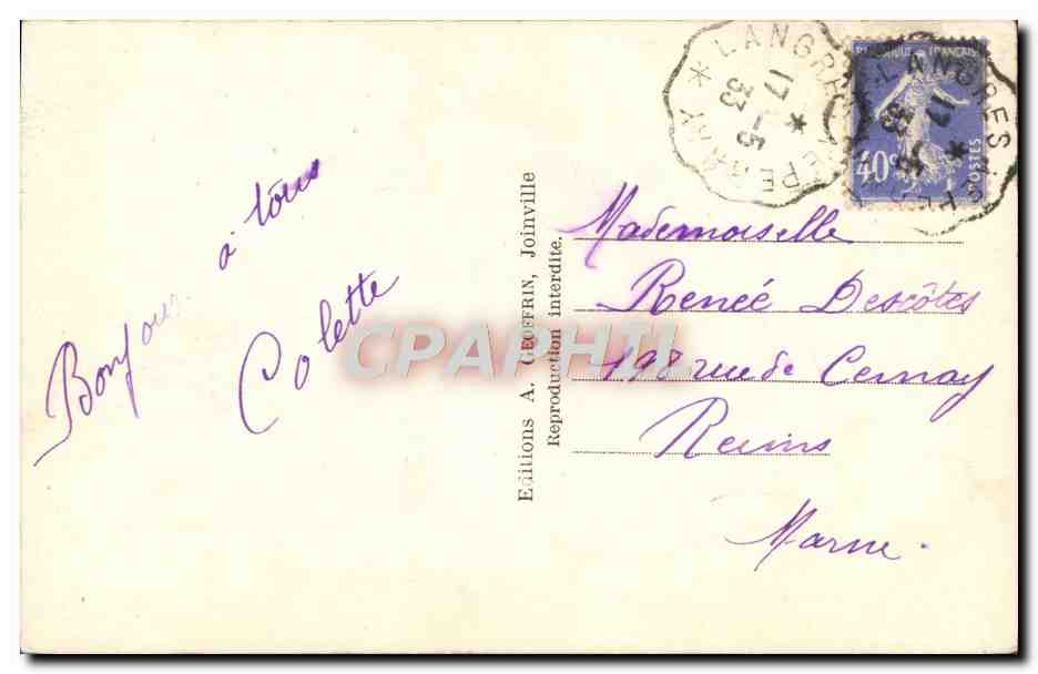 CPA Fantaisie Fleurs Pensee de Joinville — Rückseite