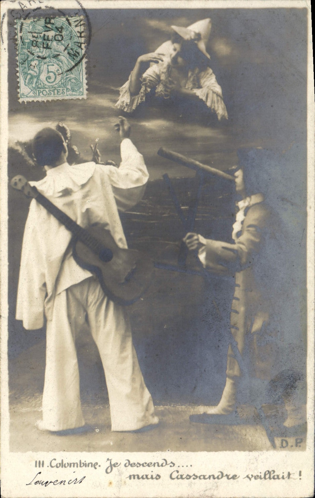 Scène de théâtre — Colombine et Cassandre — D.P. (Découpage Paris)