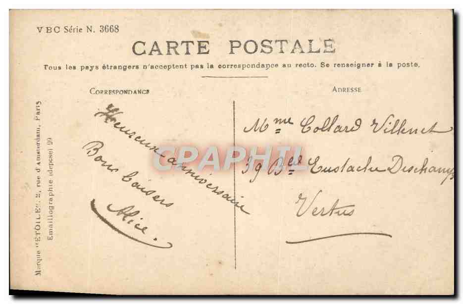Junge Frau in langer Robe und Hut — hält einen Blumenkorb — Verlag VBC Serie N. 3668 — Rückseite