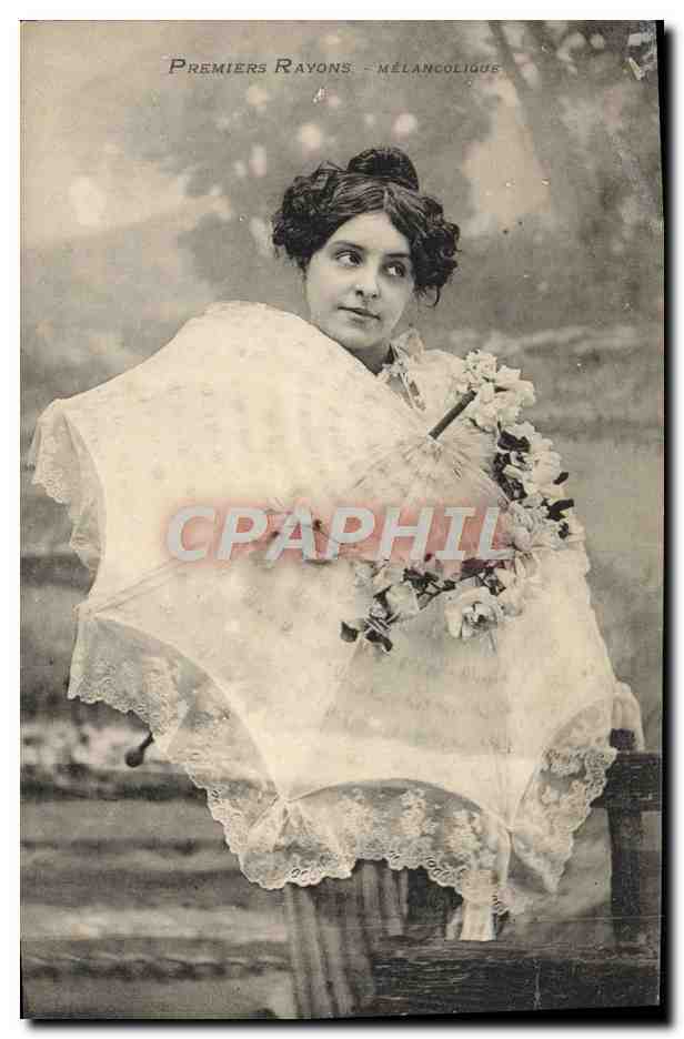 Mujer con paraguas decorado con flores — Primeros Rayos - Melancólico — editor no visible