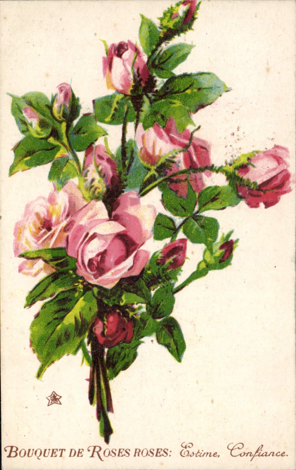 CPA Fantaisie Fleurs Bouquet de roses roses 