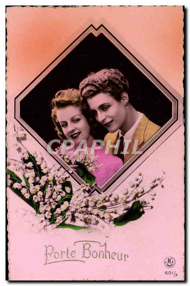 CPA Fantaisie Femme Porte bonheur Muguet
