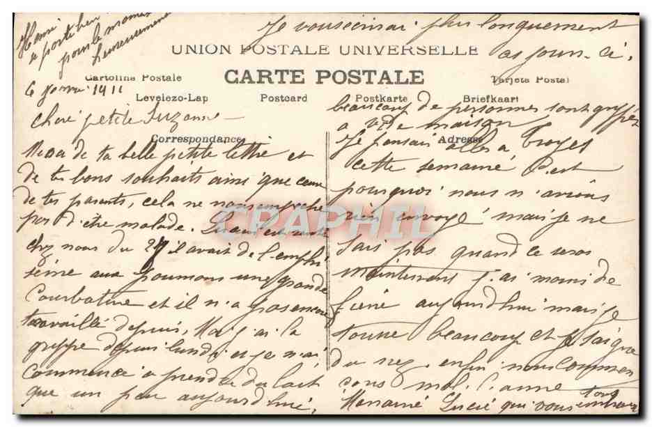 Femme en robe et fourrure tenant un bouquet — Bonne Année — J. Angruer, Paris, n° 1004 — Rückseite
