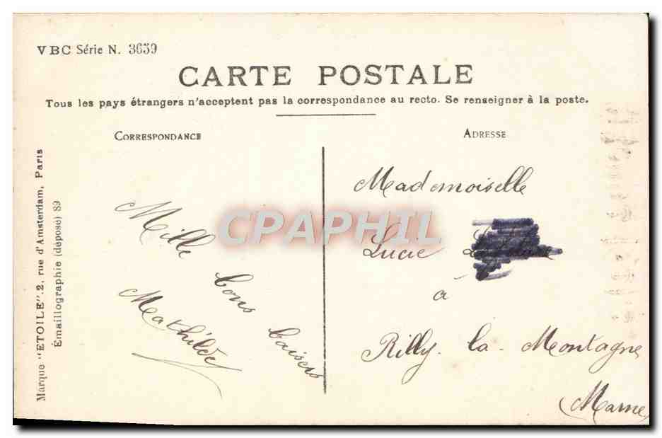 Jeune femme en robe colorée — Bonne Fête — Émaillographie 'ETOILE', Paris — Verso