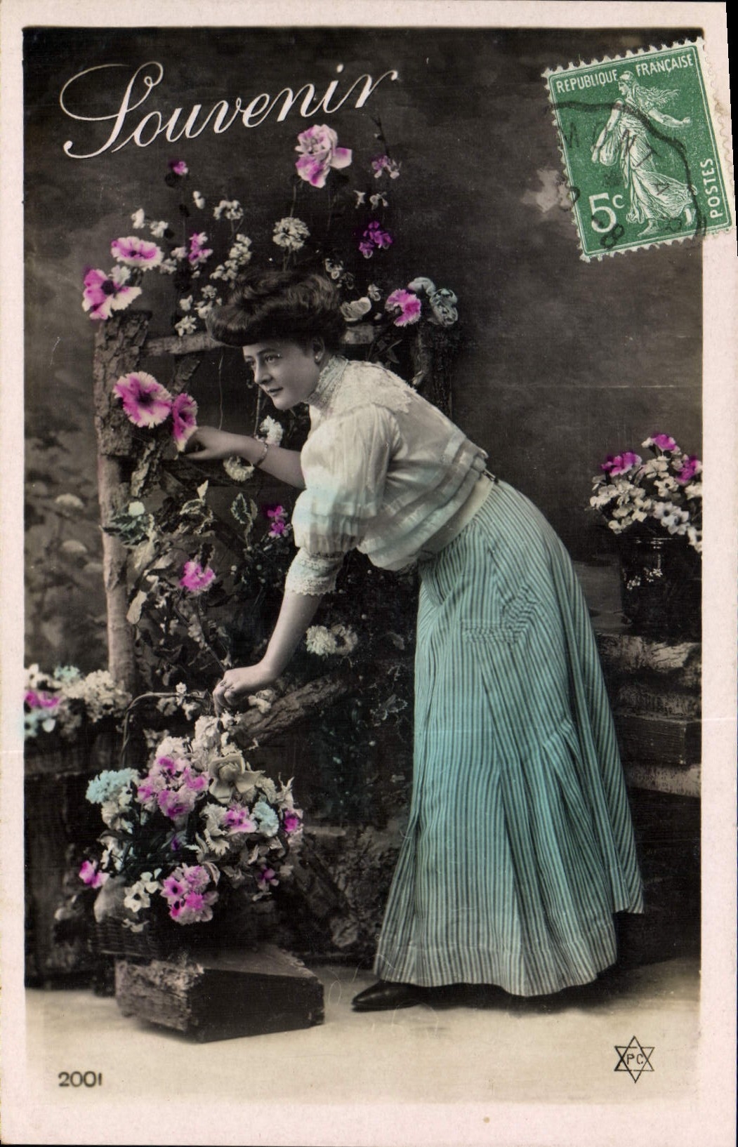 Woman with Flowers — Souvenir — Unknown Publisher, no. 2001