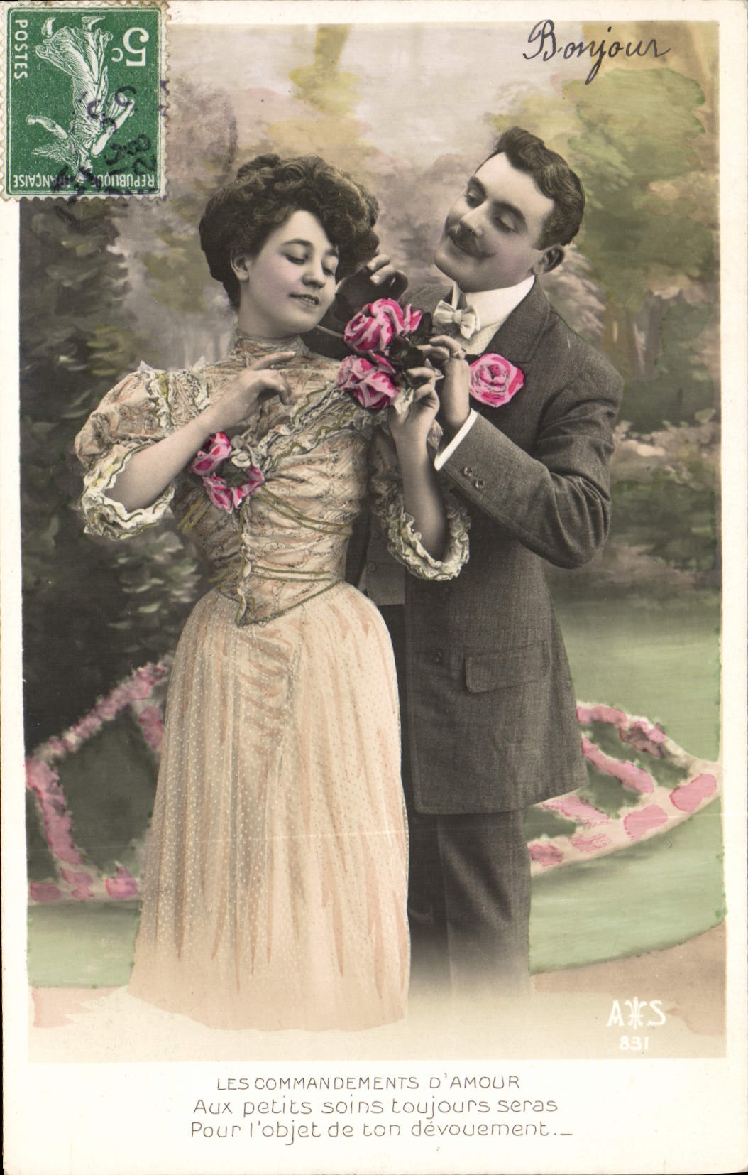 Couple amoureux — roses et déclaration d'amour — éditeur A&S n°831