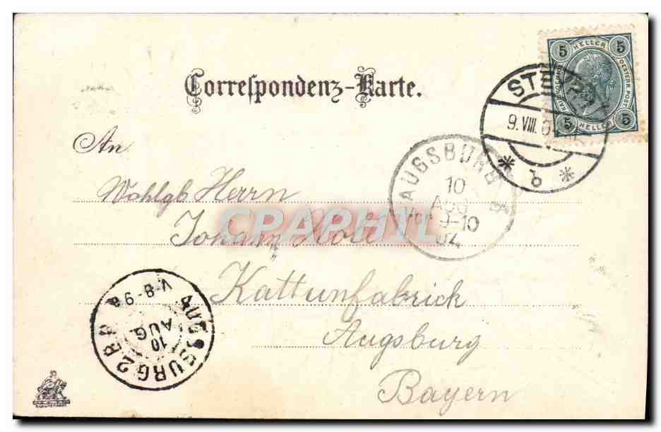 Steyr, Ob-ÖE — vue depuis le tabac — éditeur Wohlg. Bros. Steyr, n° 1112 — Rückseite