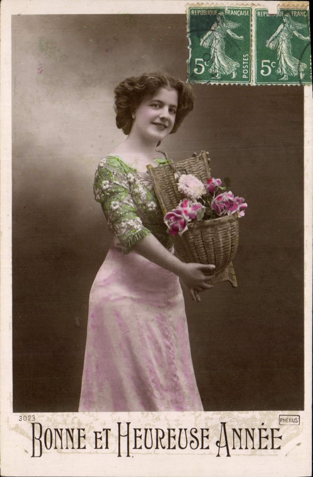 Frau mit Blumenkorb — Frohes Neues Jahr — Phébus, Nr. 3023