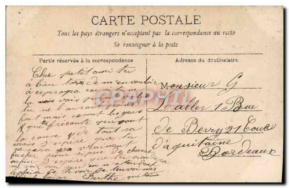 Jeune femme en robe rose — jardin avec pont en bois — éditeur Rindling, Paris, n° S.12 — Verso
