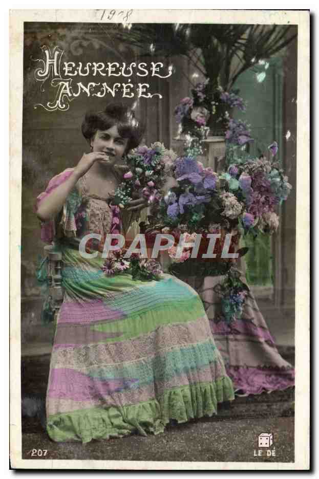 Donna in abito colorato — 'Buon Anno 1908' — LE DE, n°207
