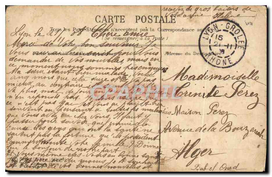 CPA Fantaisie Fleurs Liseron Laurier rose Bruyere Iris Bluet Amandier  — Back