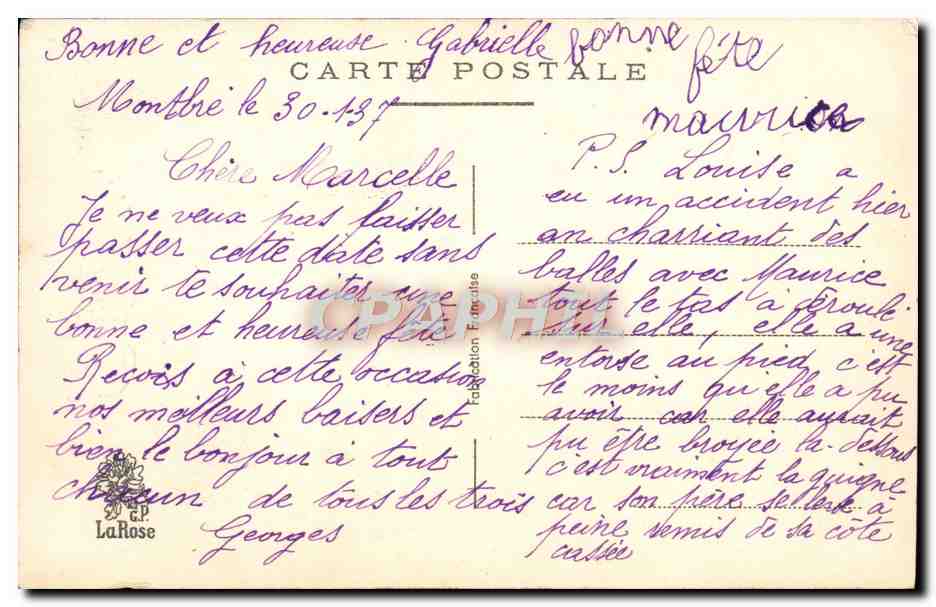 CPA Fantaisie Fleurs Fer a cheval — Back