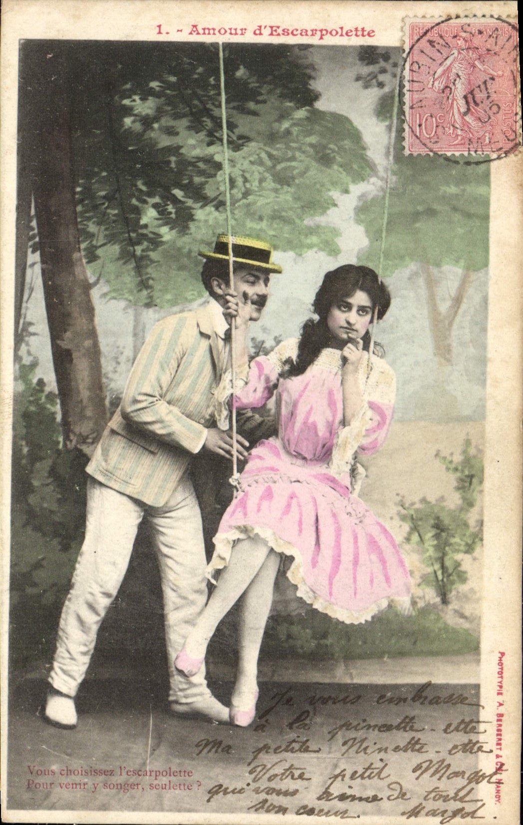 Liebe auf der Schaukel — Theater-Szene — Phototypie A. BERNIER & Cie, n°1
