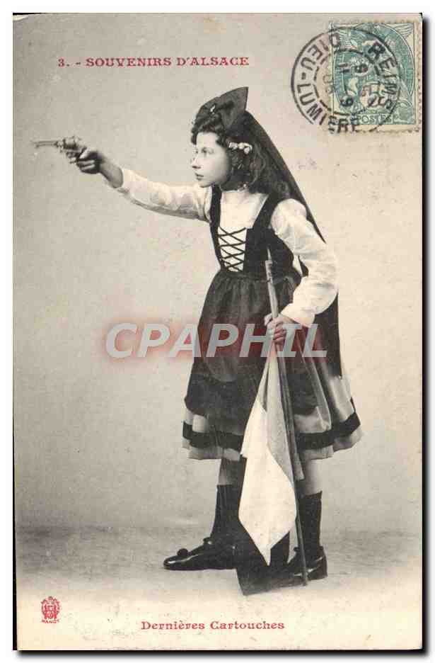 CPA Fantaisie Enfants Alsace Dernieres cartouches