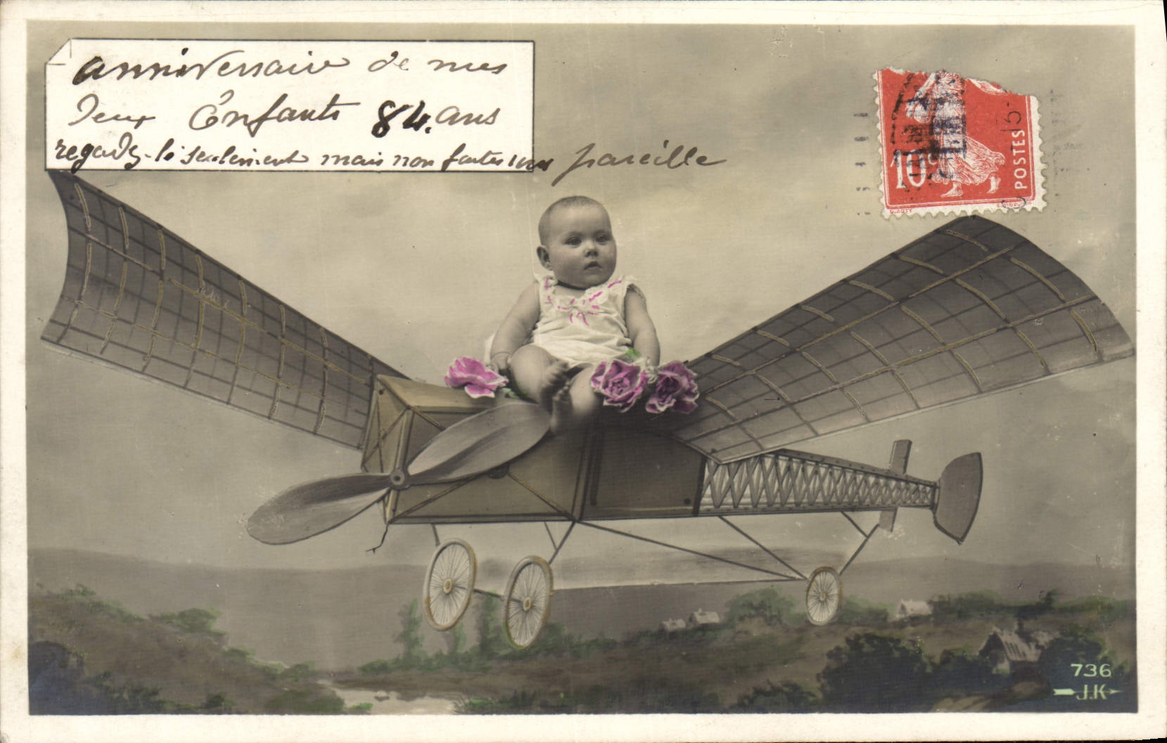 CPA Fantaisie Enfant Avion Bebe 