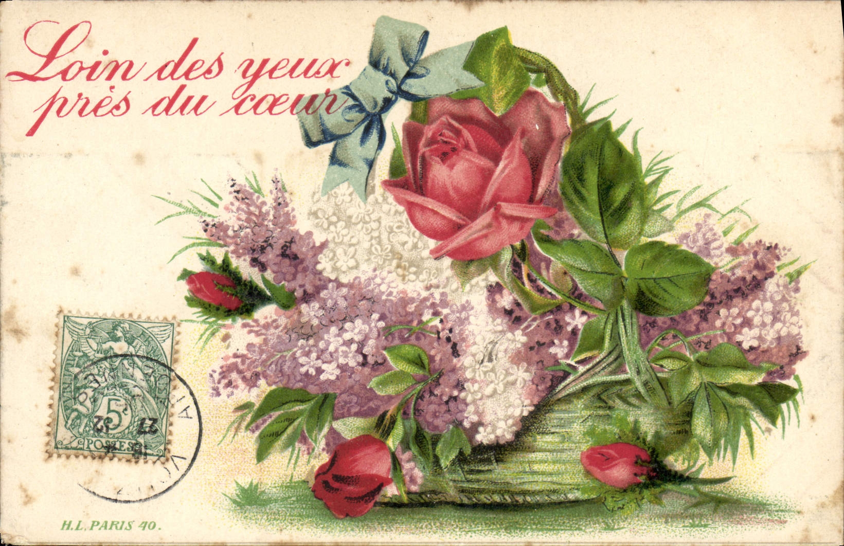 Bouquet de fleurs — rose, lilas et fleurs blanches — H.L. PARIS 40.